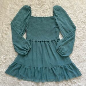 Aritzia Wilfred Dress Tempest Mini Smocked Chiffon Tiered Yucca Green M NWT New